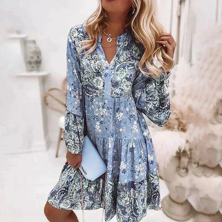Floral Print Midi Dress With Long Sleeves And Button Closure – Amelise