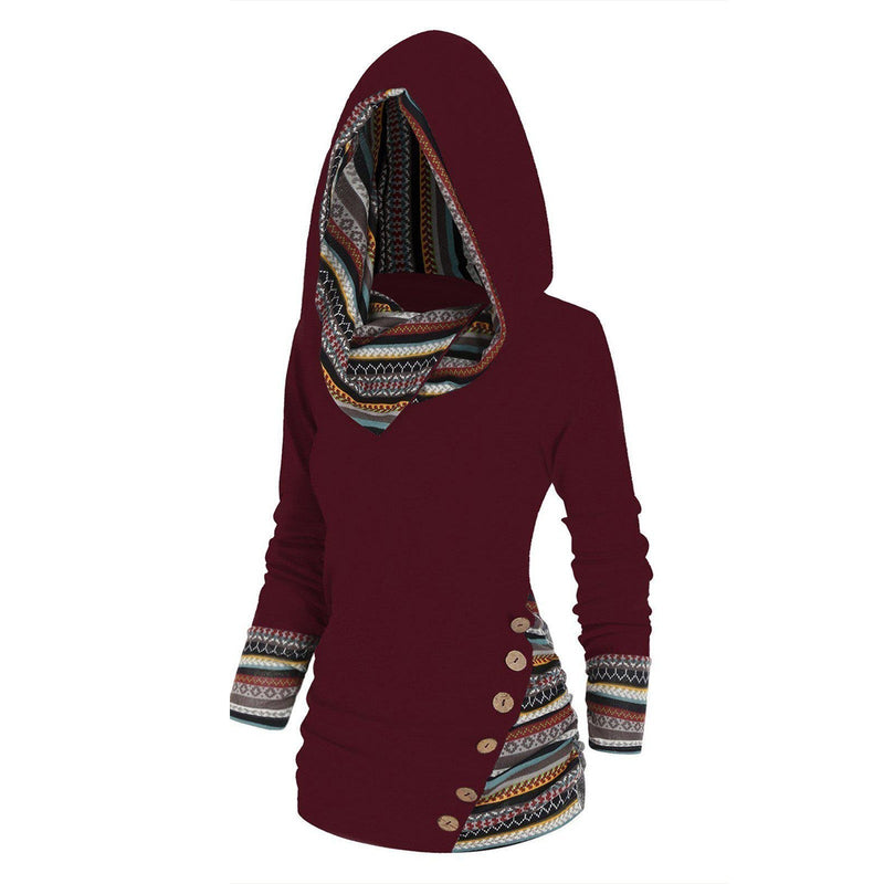 Autumn Ladies' Hooded Sweater with Tribal Pattern – Tavira