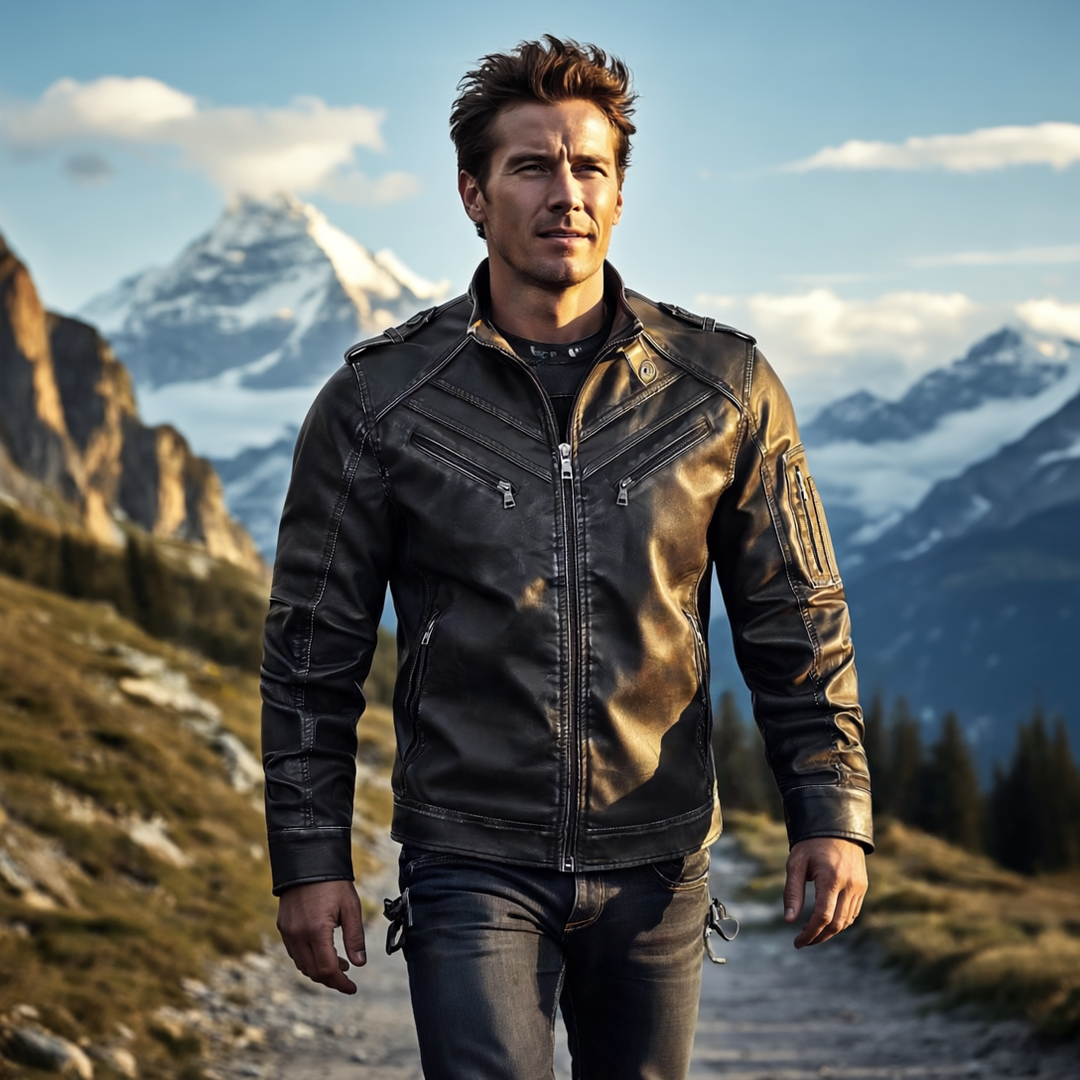Men's leather jacket with removable hood – Autumn edition Marcellus