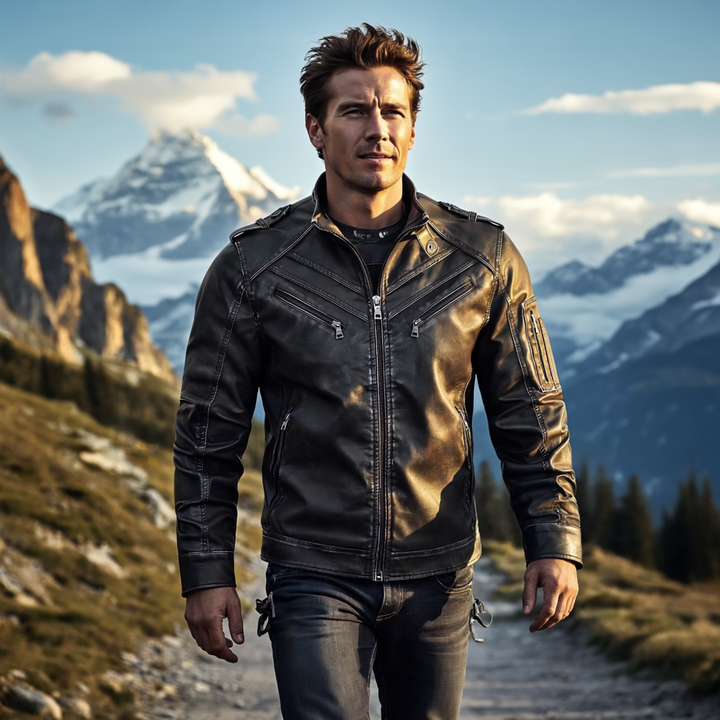 Men's leather jacket with removable hood – Autumn edition Marcellus