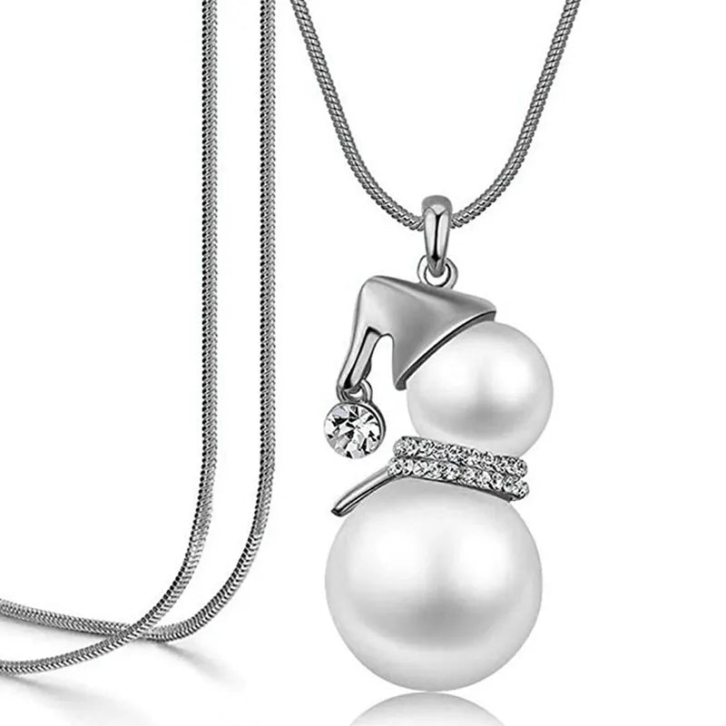 CHRISTMAS SNOWMAN PEARL NECKLACE | Festive Women's Jewellery | Holiday Cheer