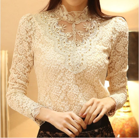 Ladies' blouse with autumnal embroidered lace – Elisabeth