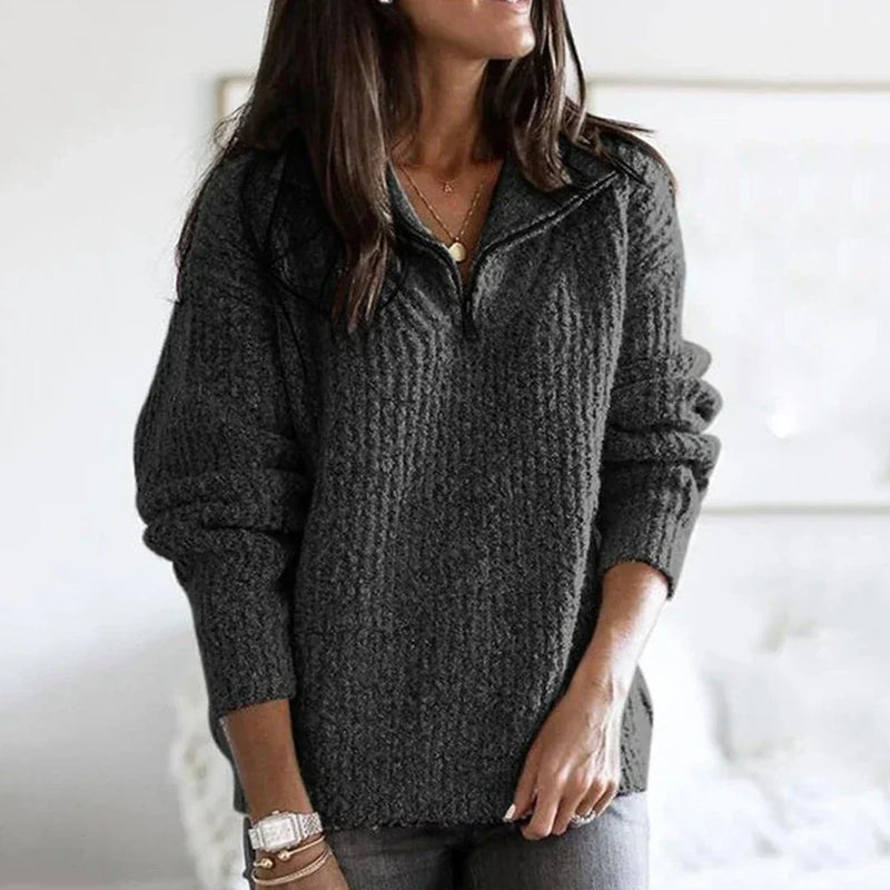 Autumnal structured women's half-zip sweater with long sleeves - Noelle