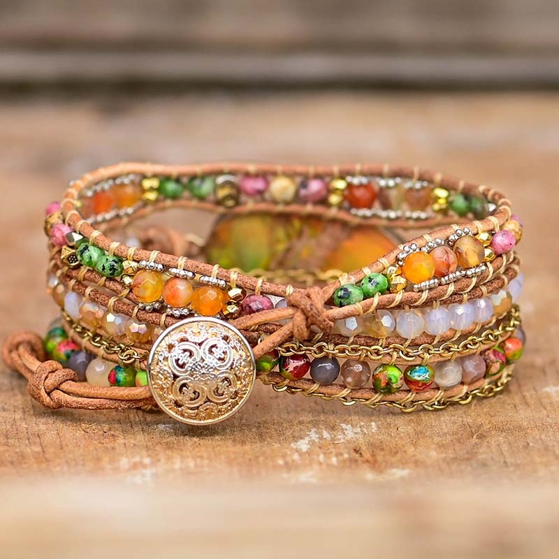 Hamsa Wrap Bracelet with Amazon Stone - Zahara