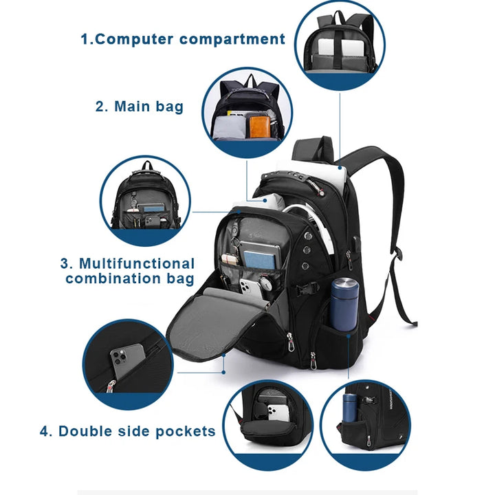Extra-Large Waterproof Laptop & Travel Backpack with USB Charging
