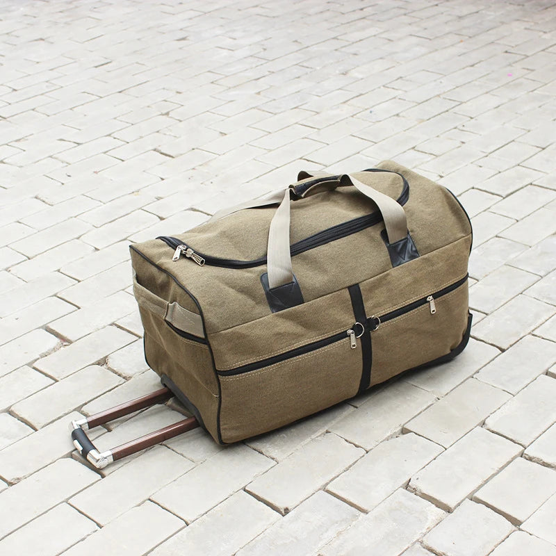 Extra-Large Canvas Trolley Luggage Bag with Wheels for Long-Distance Travel