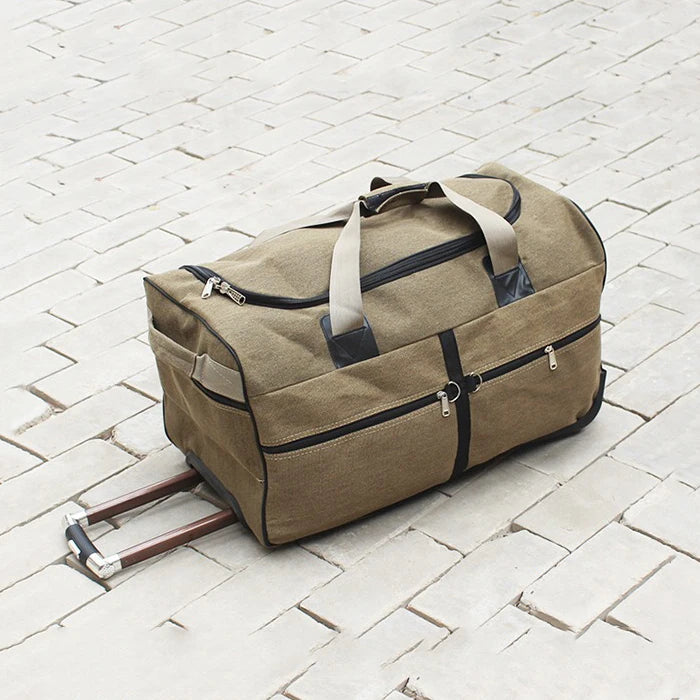 Extra-Large Canvas Trolley Luggage Bag with Wheels for Long-Distance Travel