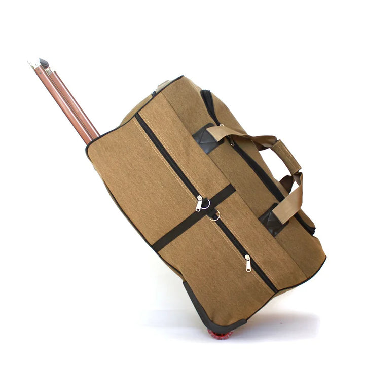 Extra-Large Canvas Trolley Luggage Bag with Wheels for Long-Distance Travel