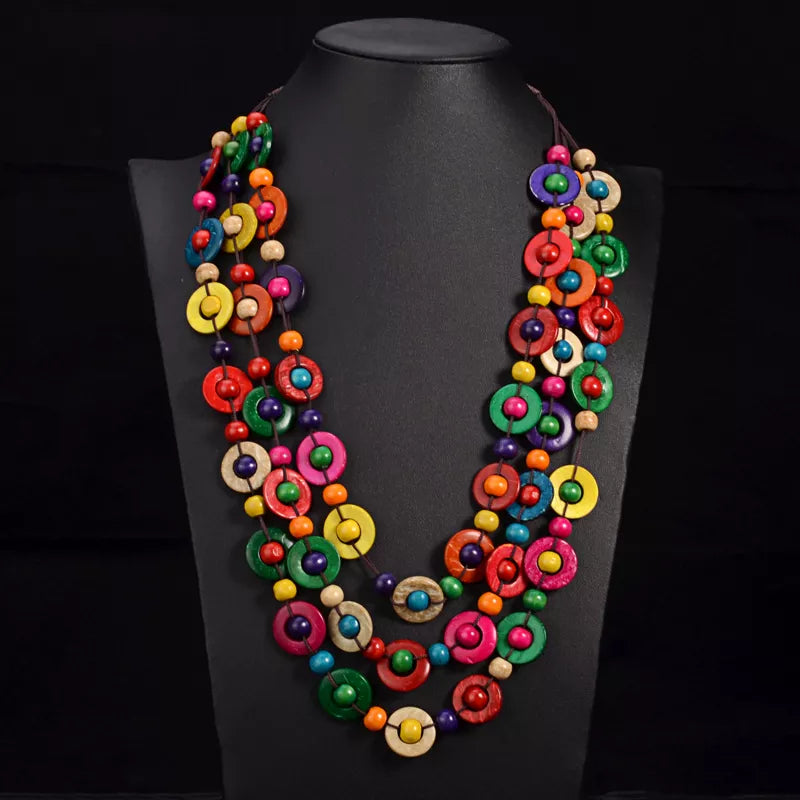 Bohemian Multi-Layered Wooden Bead Necklace