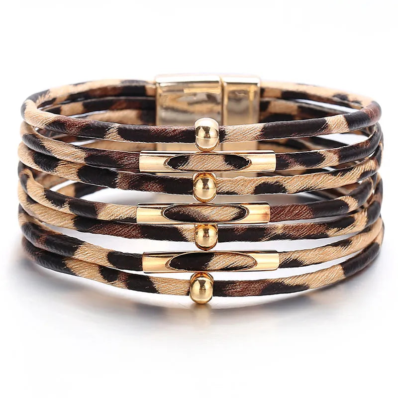 Leopard Leather Bracelet | Multi-Layer Fashion Jewellery