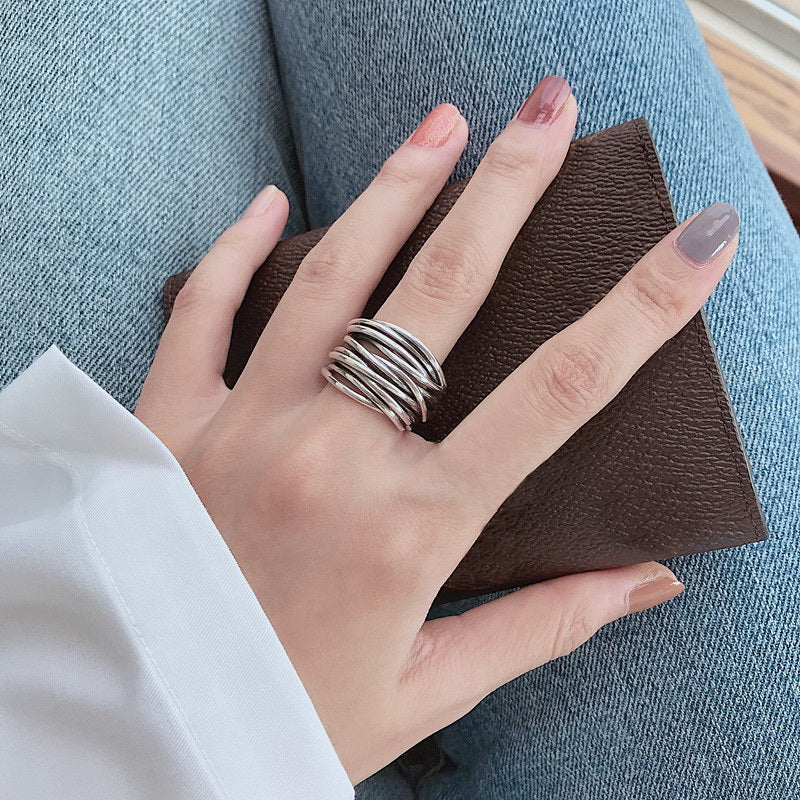 Adjustable Silver Layered Ring - Mireille