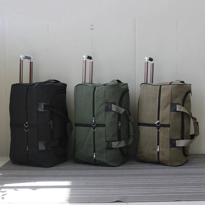 Extra-Large Canvas Trolley Luggage Bag with Wheels for Long-Distance Travel