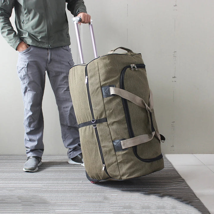 Extra-Large Canvas Trolley Luggage Bag with Wheels for Long-Distance Travel