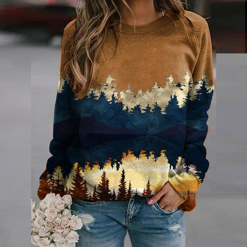 Ladies' sweater with landscape print – Alina
