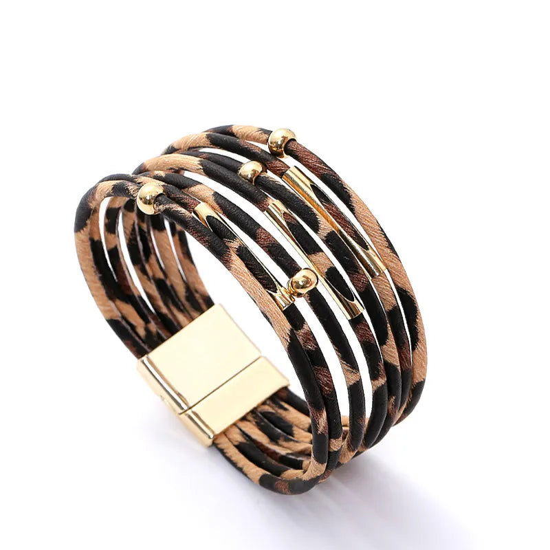 Leopard Leather Bracelet | Multi-Layer Fashion Jewellery