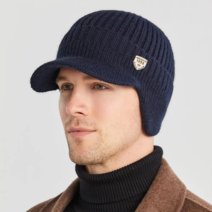 Men's knitted hat with ear flaps - Kian (1+1 FREE)