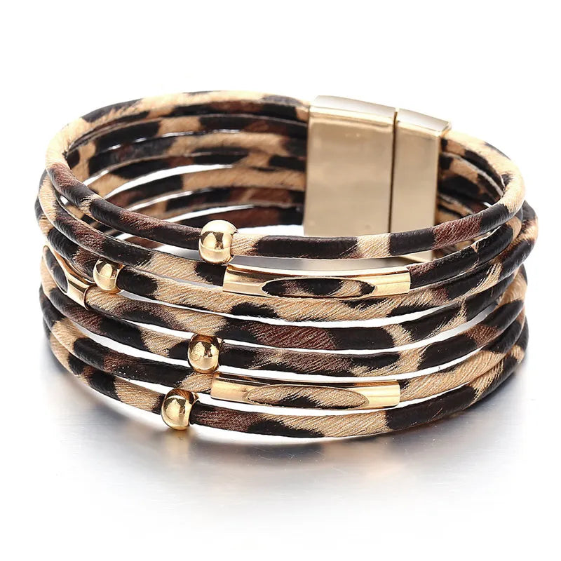 Leopard Leather Bracelet | Multi-Layer Fashion Jewellery