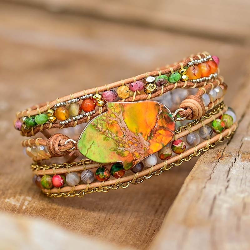 Hamsa Wrap Bracelet with Amazon Stone - Zahara