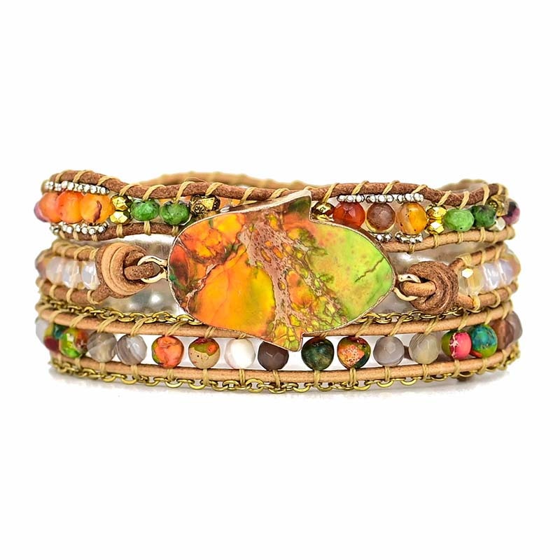 Hamsa Wrap Bracelet with Amazon Stone - Zahara