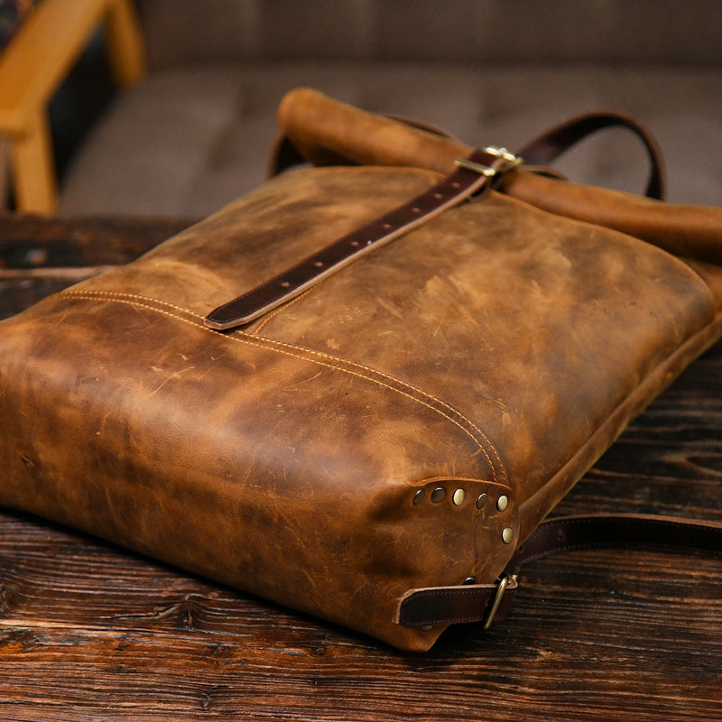 Crazy Horse Leather Distressed Travel Backpack