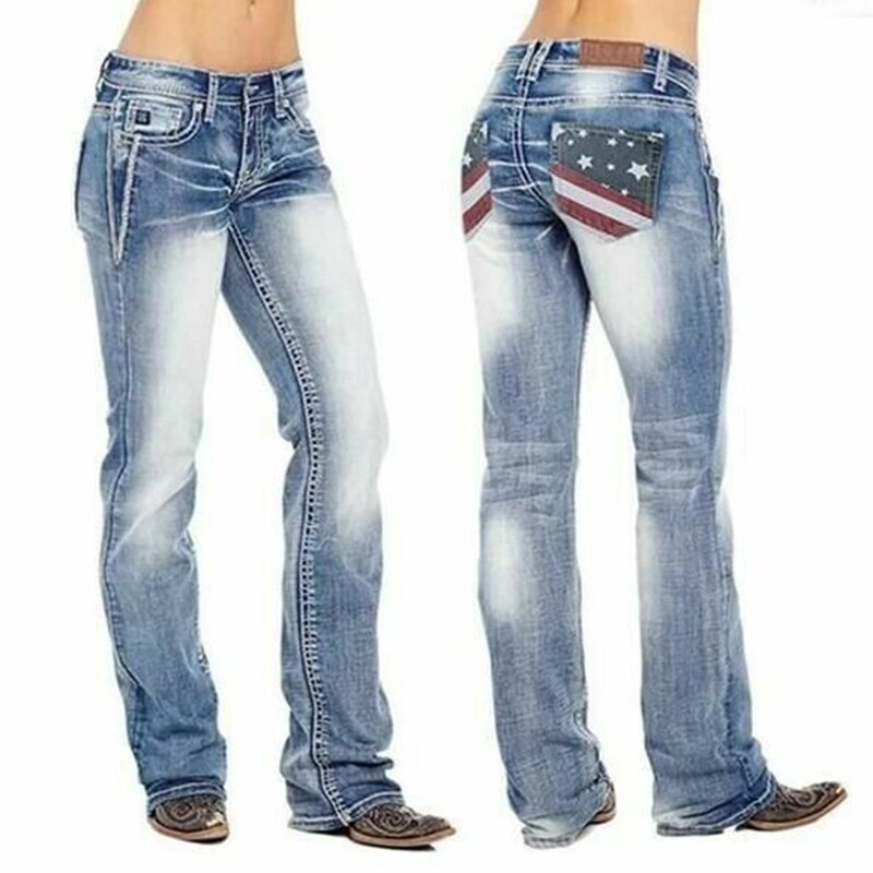 Ladies' bootcut jeans with flag details – Madison
