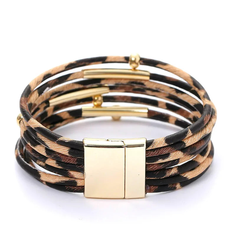 Leopard Leather Bracelet | Multi-Layer Fashion Jewellery