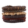 STYLISH 4-PIECE WOOD AND LEATHER BRACELET SET