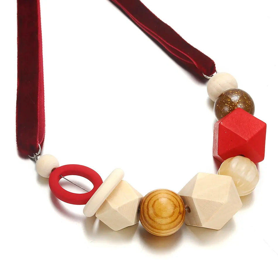 Geometric Pearl Wood Necklace | Modern Design