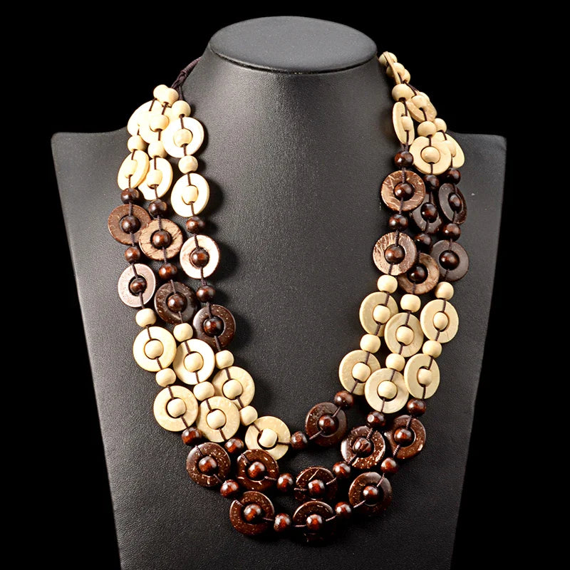 Bohemian Multi-Layered Wooden Bead Necklace