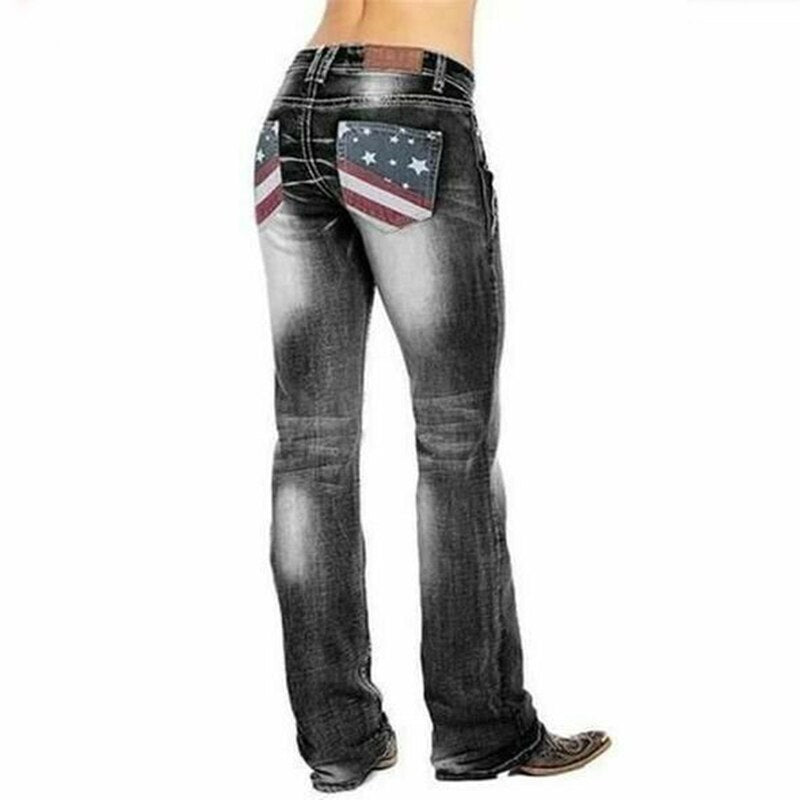 Ladies' bootcut jeans with flag details – Madison
