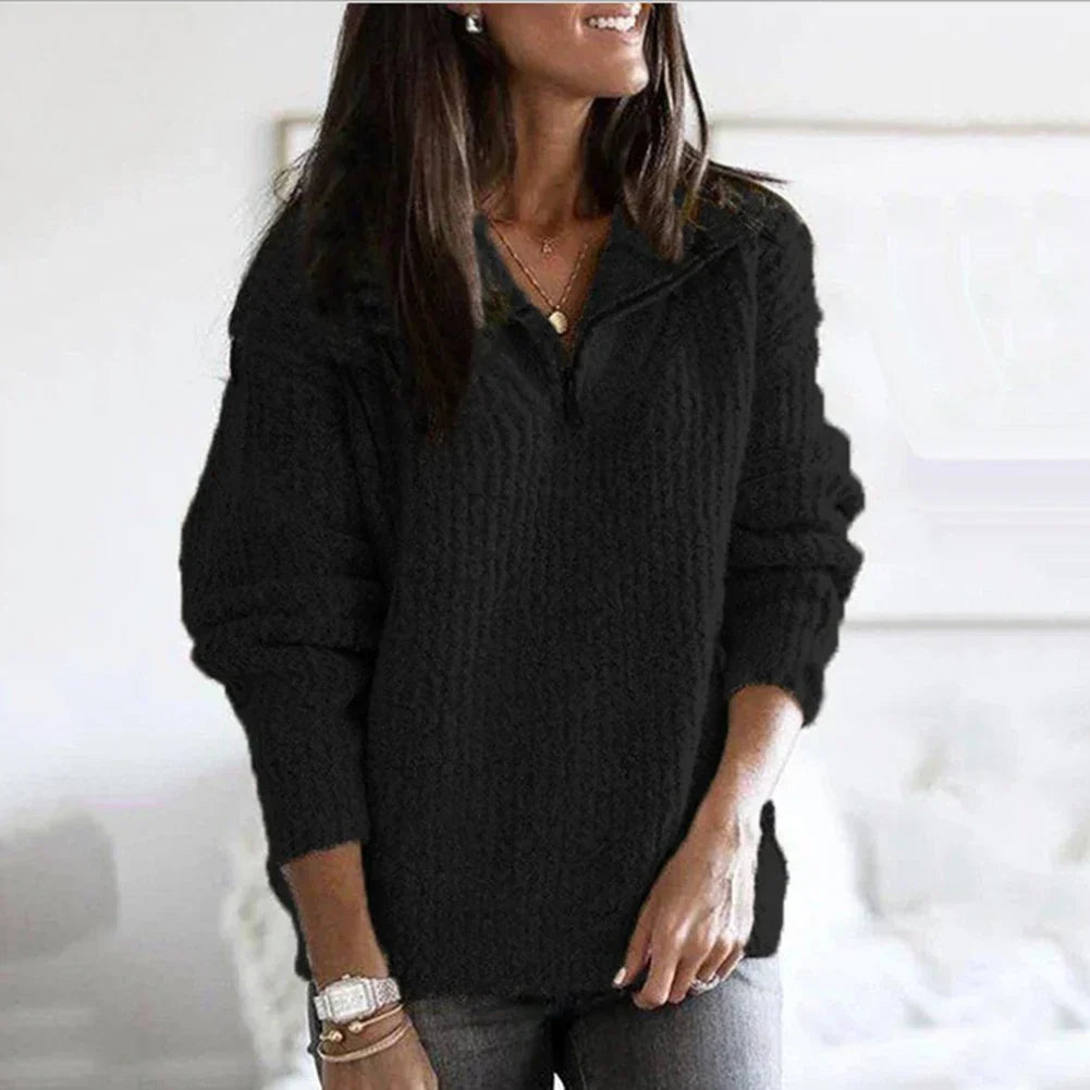 Autumnal structured women's half-zip sweater with long sleeves - Noelle