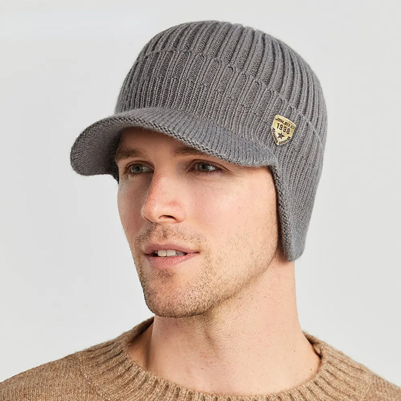 Men's knitted hat with ear flaps - Kian (1+1 FREE)