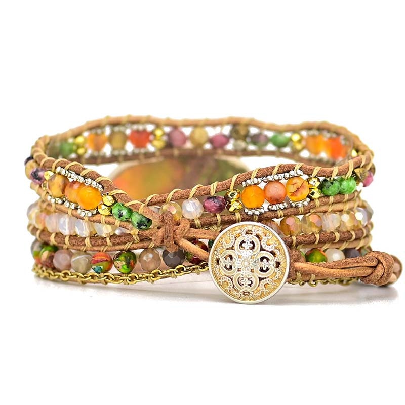 Hamsa Wrap Bracelet with Amazon Stone - Zahara