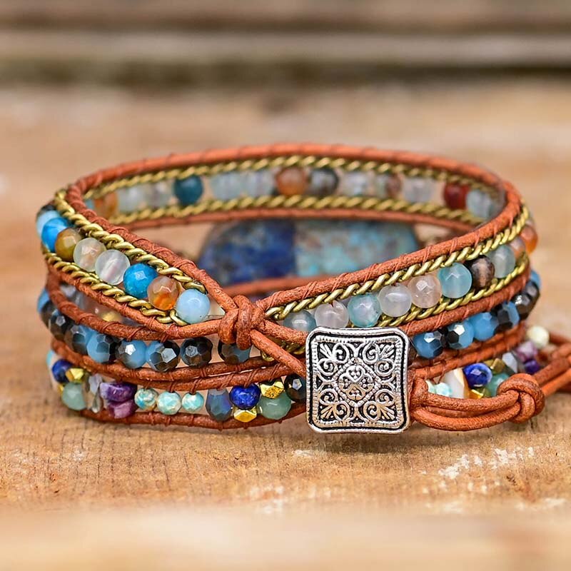 Blue Hamsa Turquoise Wrap Bracelet - Soraya