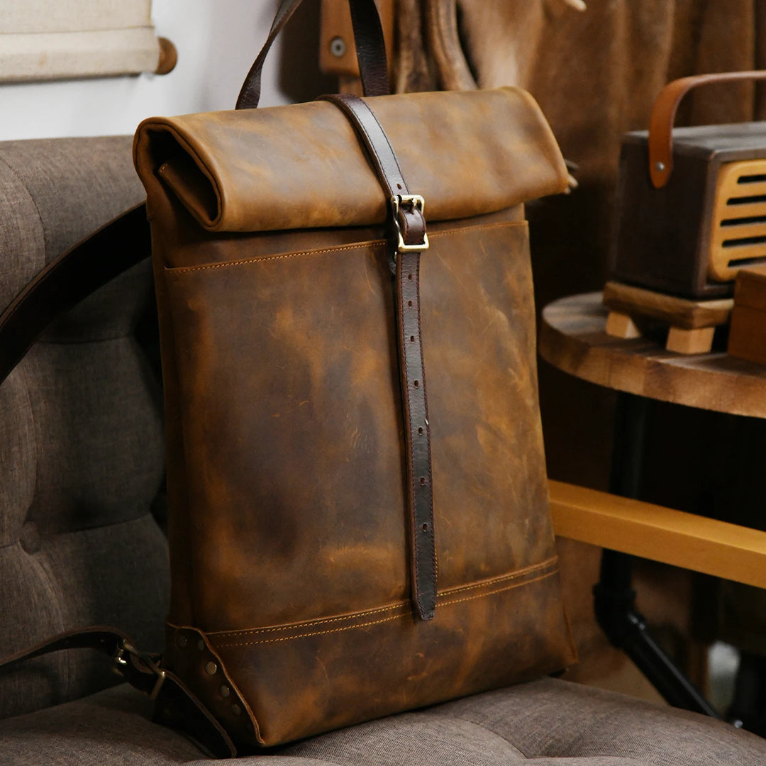Crazy Horse Leather Distressed Travel Backpack