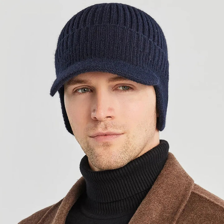Men's knitted hat with ear flaps - Kian (1+1 FREE)