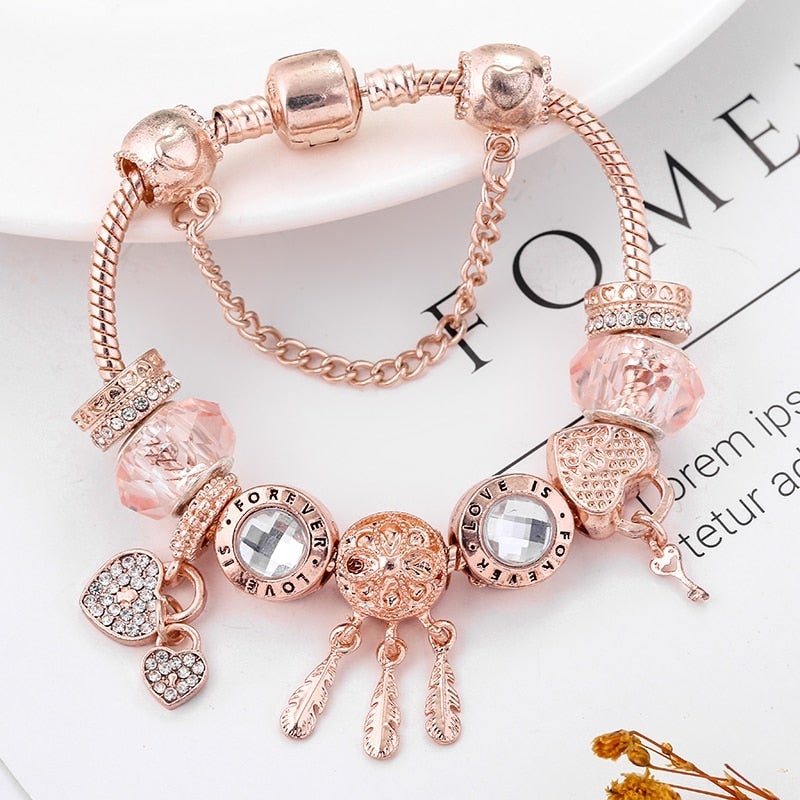 Rose Dreamcatcher Bracelet with Charms in Sterling Silver - Rosa