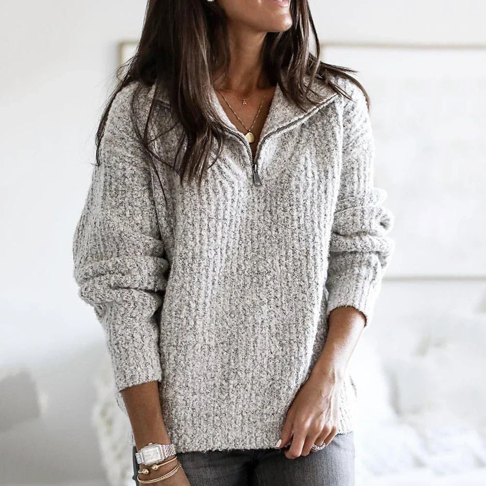 Autumnal structured women's half-zip sweater with long sleeves - Noelle