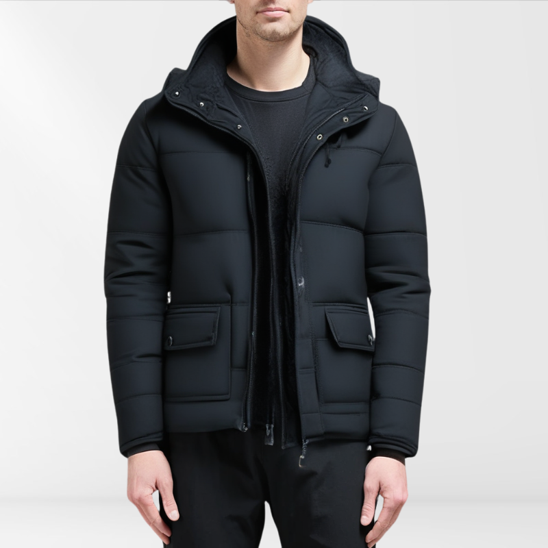 Black Padded Men's Winter Coat with Modern Cut – Leon