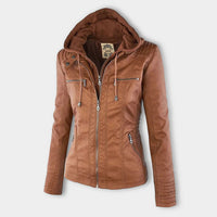 Double-Lined Leather Jacket With Hood | Warm & Stylish Women's Coat