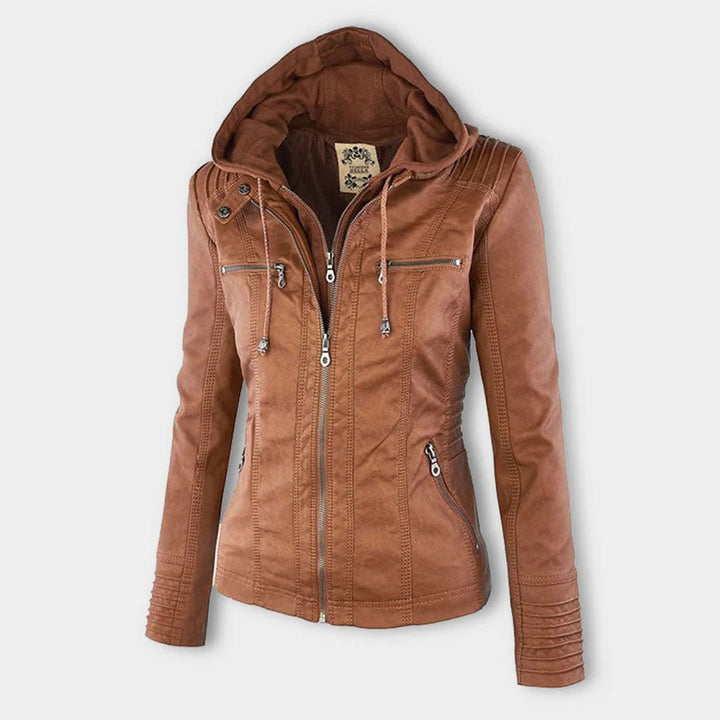 Double-Lined Leather Jacket With Hood | Warm & Stylish Women's Coat