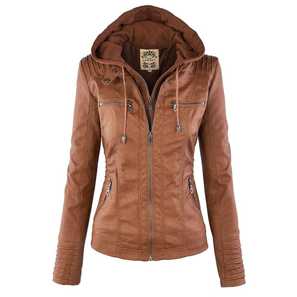 Double-Lined Leather Jacket With Hood | Warm & Stylish Women's Coat