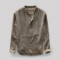 Linen Men's Shirt with Mandarin Collar and Long Sleeves – Elian