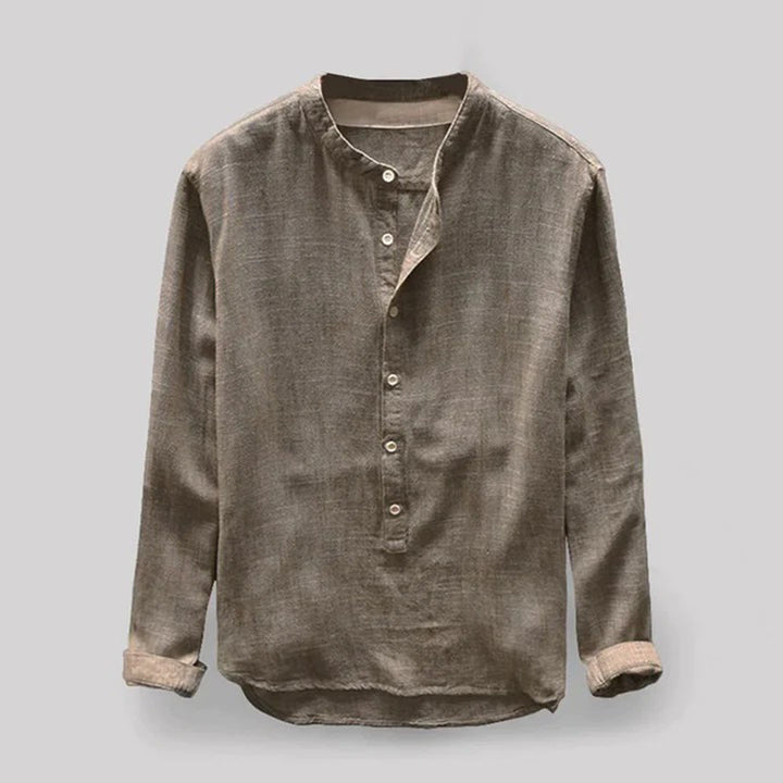 Linen Men's Shirt with Mandarin Collar and Long Sleeves – Elian