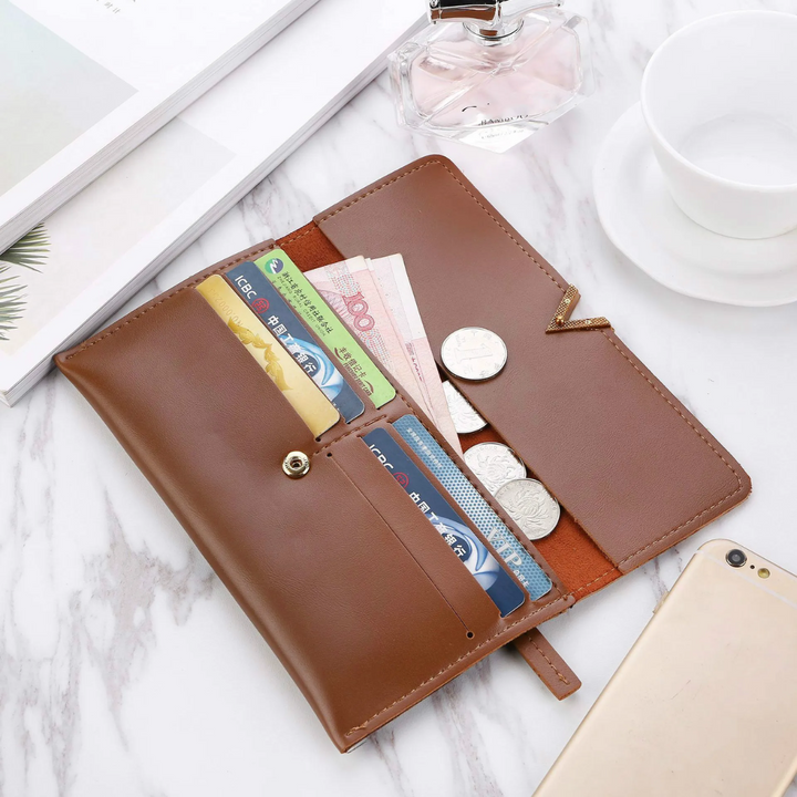 Elegant Long Wallet | Soft Velvet Leather with Gold Clasp