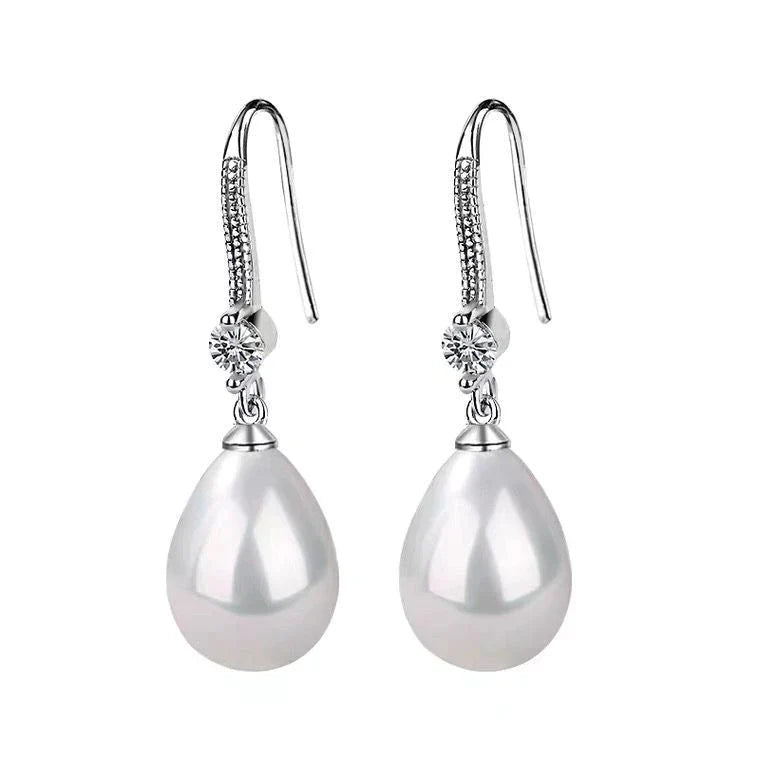 Elegant White Oval Pearl Earrings