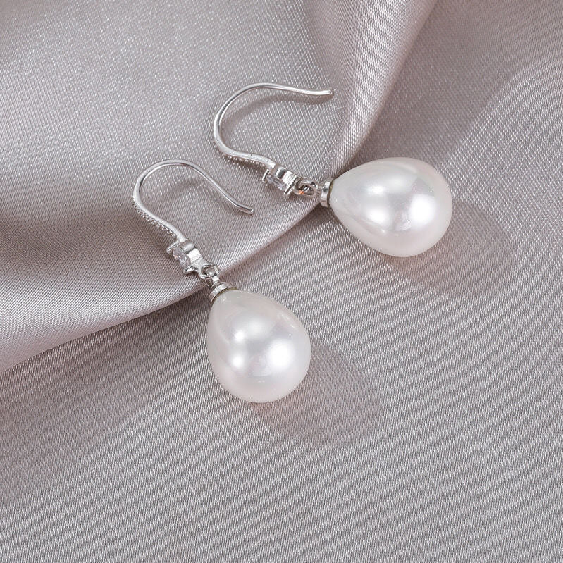 Elegant White Oval Pearl Earrings