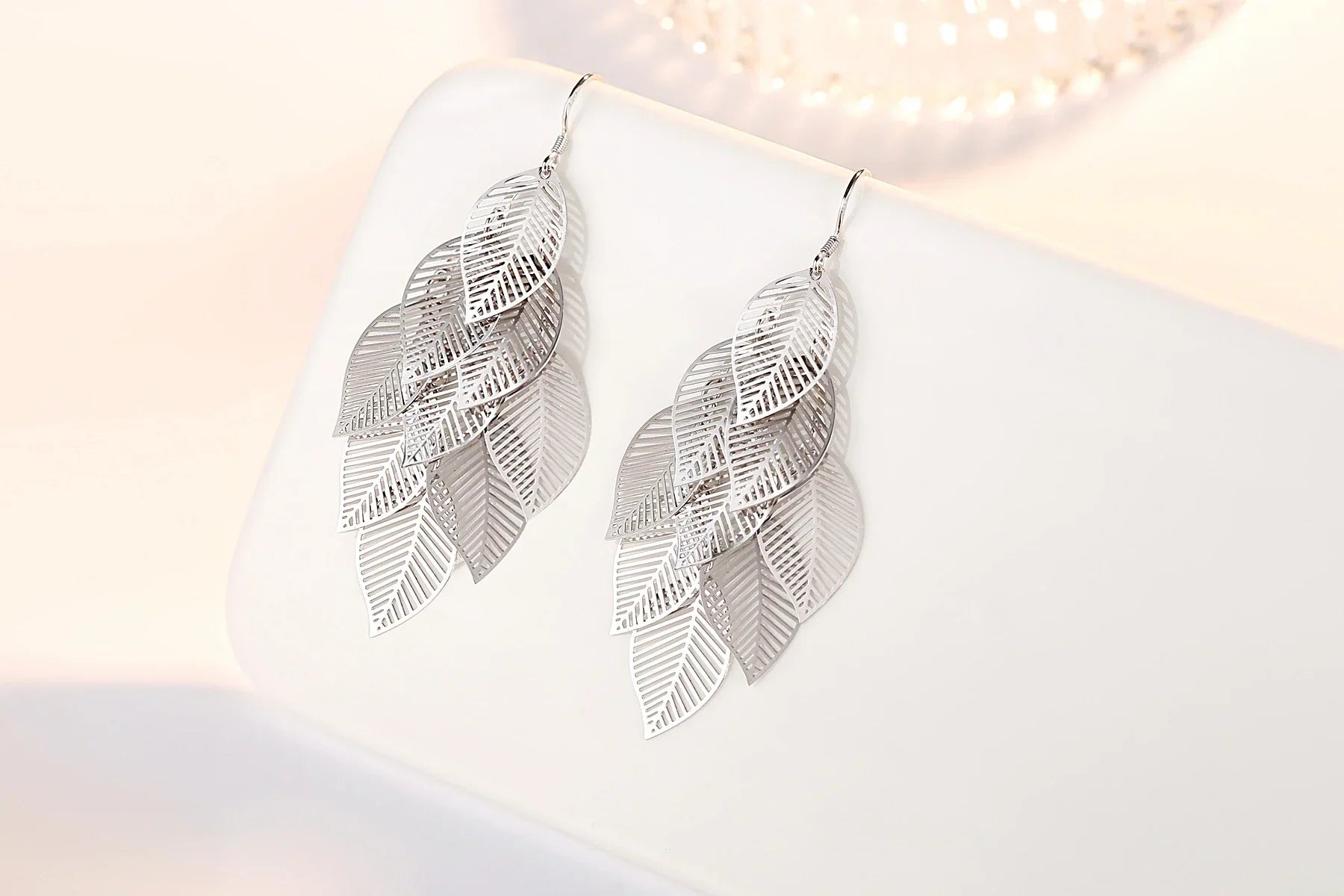 Delicate Layered Earrings With Leaves