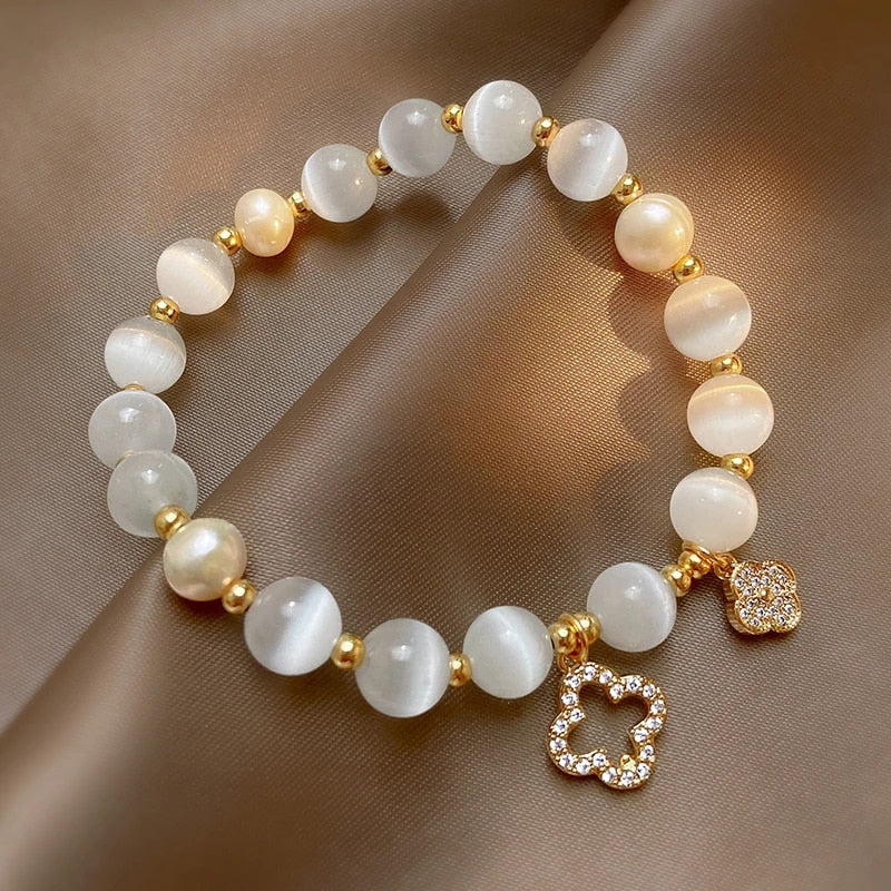 NATURAL CRYSTAL AND PEARL BRACELET