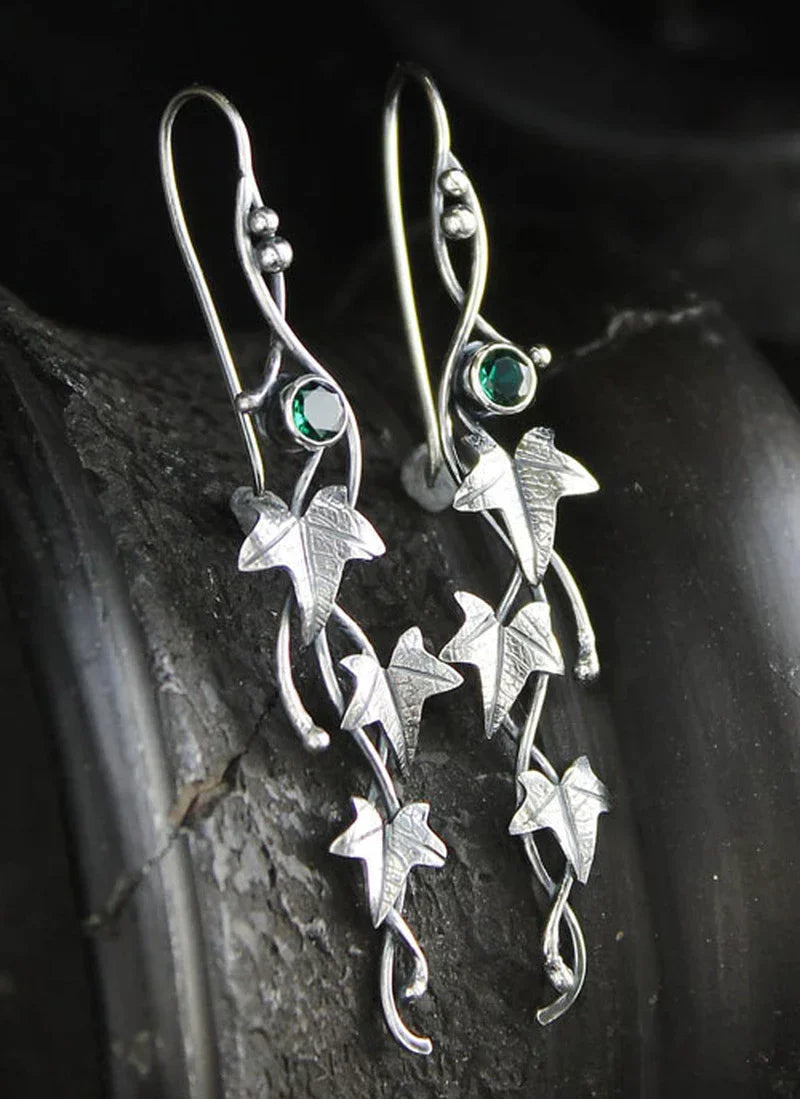 Vintage Leaf Silver Earrings